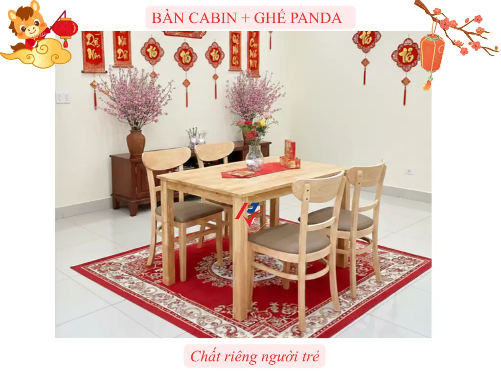 Bộ bàn ăn Cabin phối ghế Panda chân choãi độc đáo cá tính - Nội Thất Phương Viên