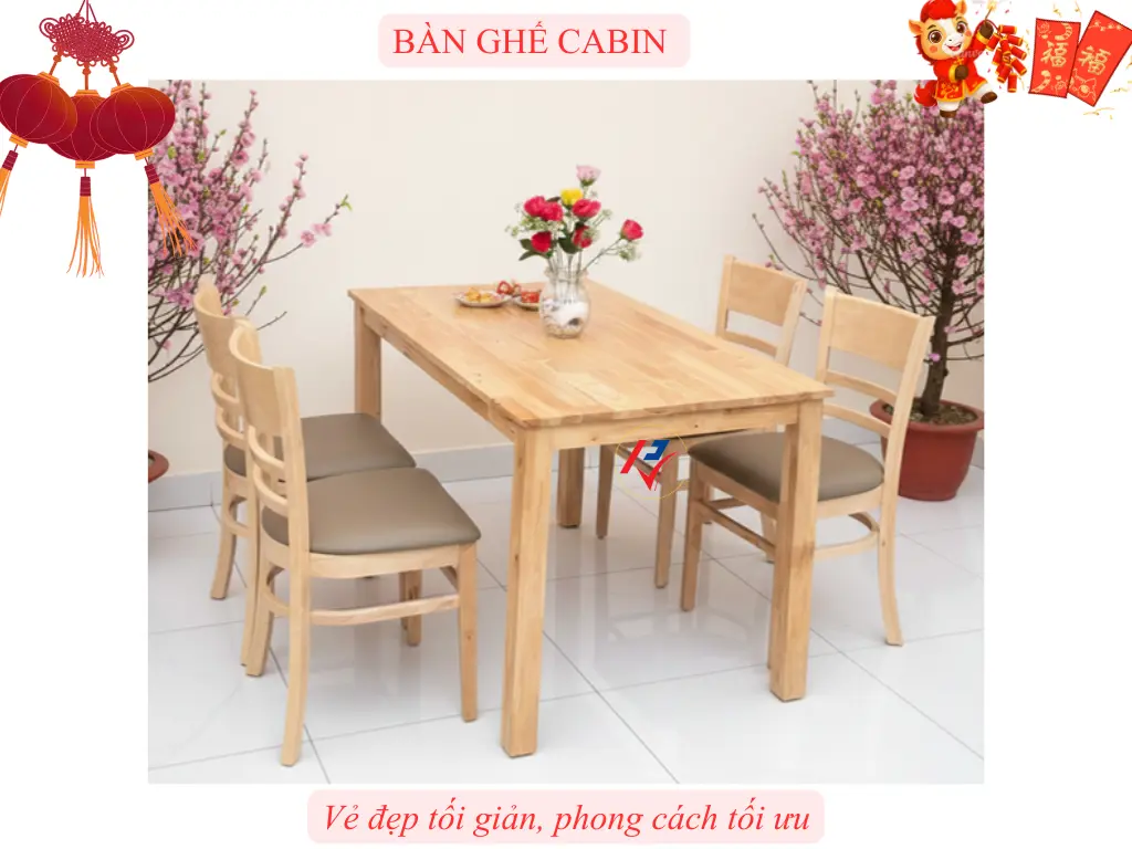 Bộ bàn ghế ăn gỗ cao su giá rẻ Cabin cho chung cư tại Bình Chánh - Nội Thất Phương Viên