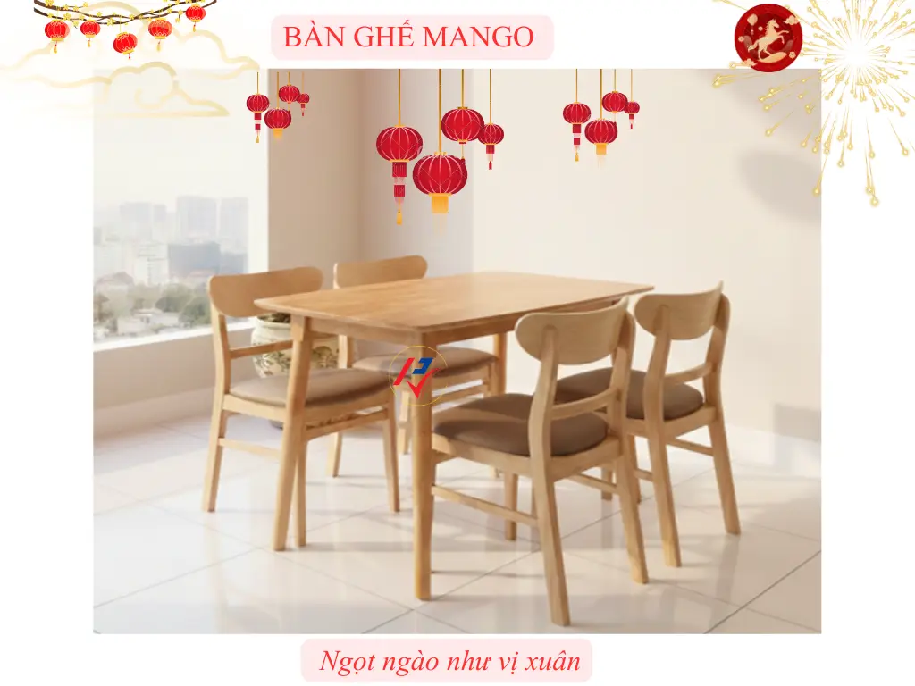 Bộ bàn ghế ăn Mango hiện đại gỗ cao su tự nhiên bền đẹp - Nội Thất Phương Viên Bình Chánh
