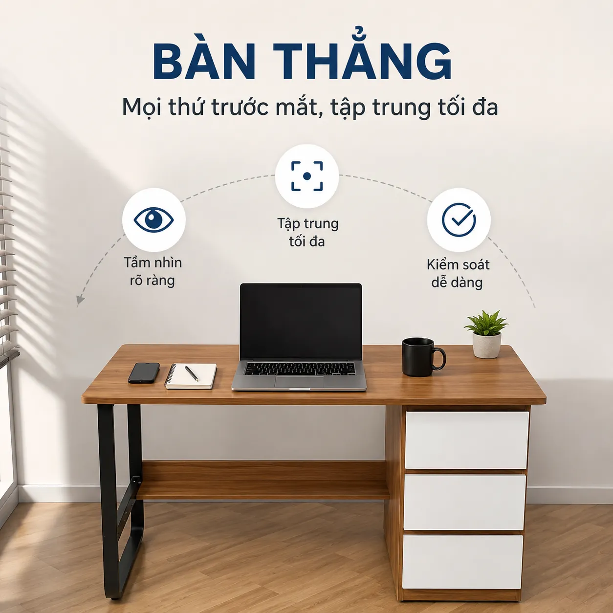 Bàn thẳng - Mọi thứ trước mắt, tập trung tối đa