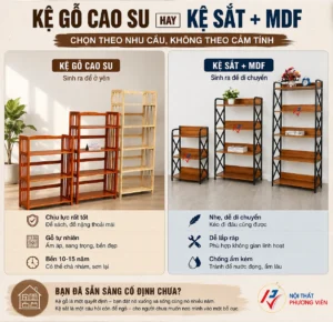 Kệ gỗ cao su hay kệ sắt MDF