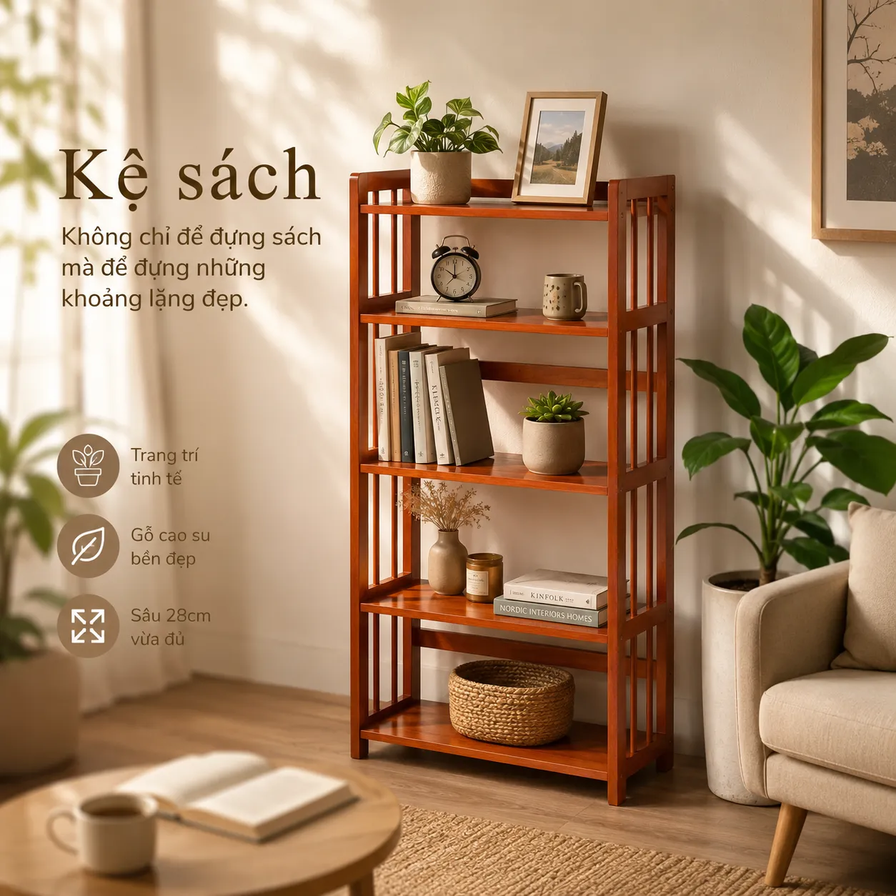 Kệ sách gỗ cao su của Phương Viên