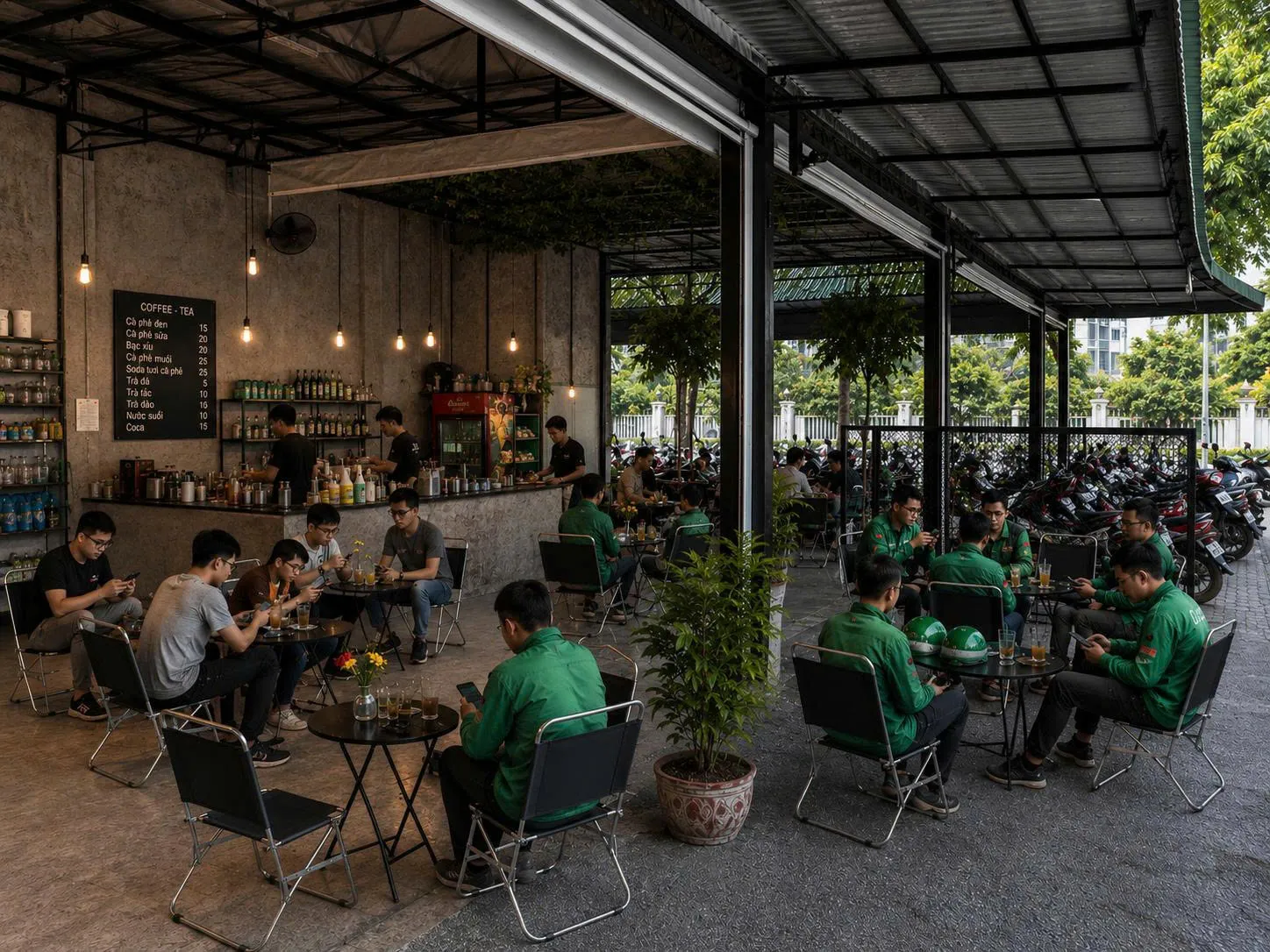 Quán cafe không máy lạnh dành cho tài xế xe công nghệ