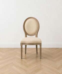 Ghế Louis không tay khung gỗ cổ điển Pháp tựa oval bọc linen