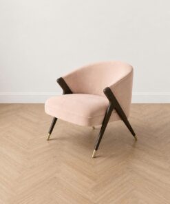 Ghế sofa Monroe đơn khung gỗ Ash chân xoạc bọc đồng đệm màu hồng