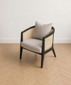 Ghế sofa Probber khung gỗ Ash sơn đen tựa lưng đan mây đệm bọc vải